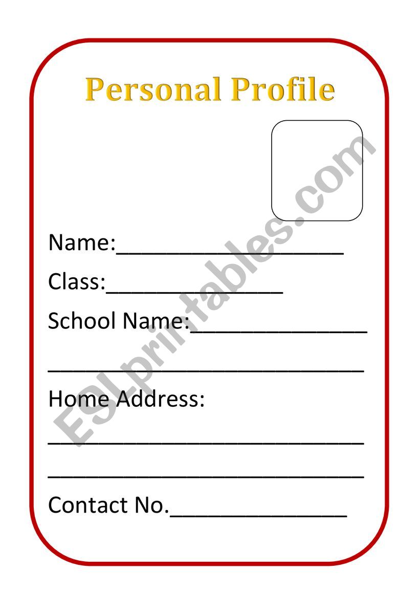 personal profile sturdent worksheet