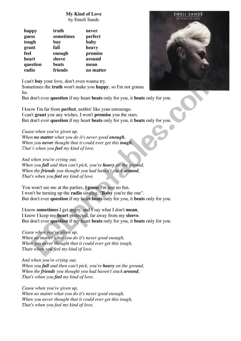 Emeli Sande My Kind Of Love worksheet