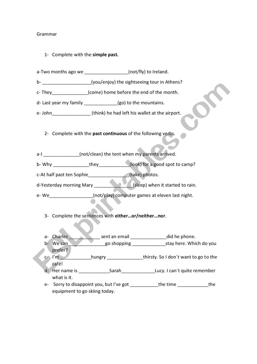 9th grade-revisions worksheet
