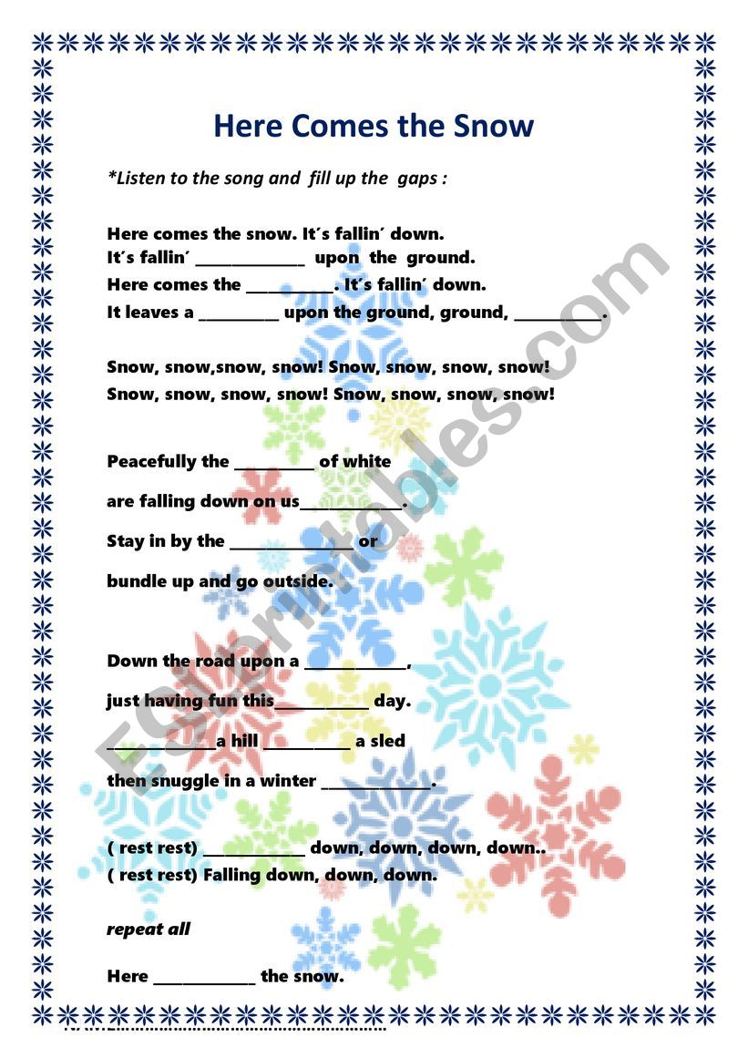 Here comes the snow worksheet