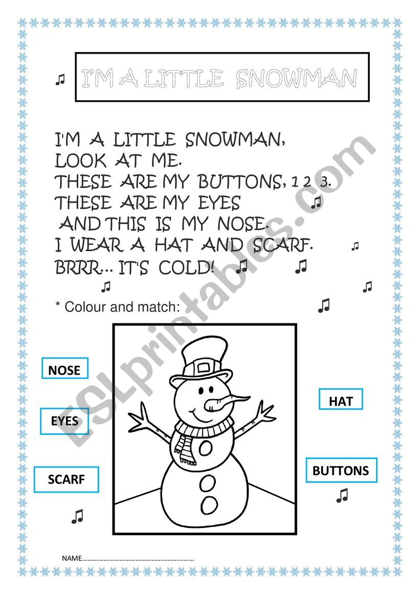 Im a little snowman worksheet