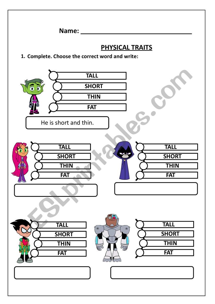 PHYSICAL TRAITS worksheet