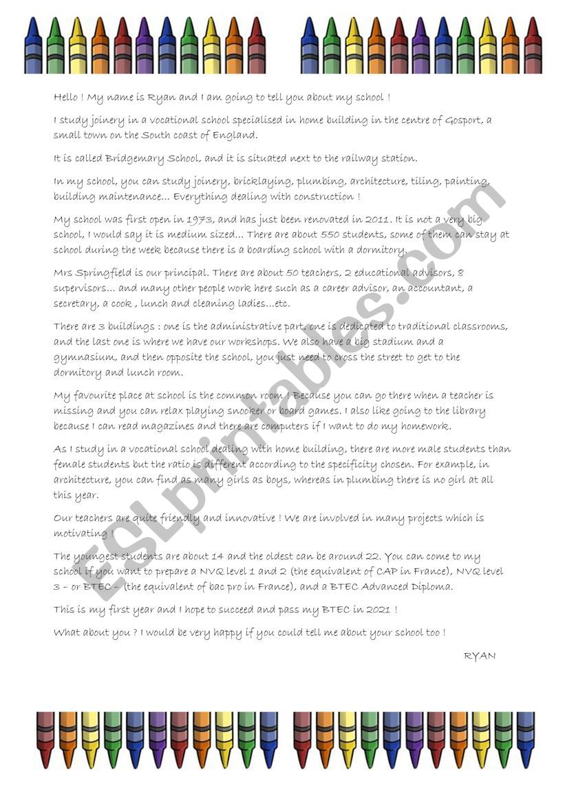About my school... worksheet