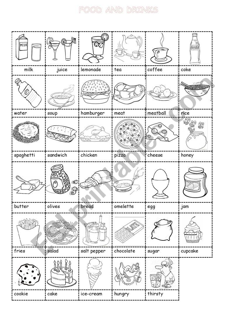 Food and drinks worksheet