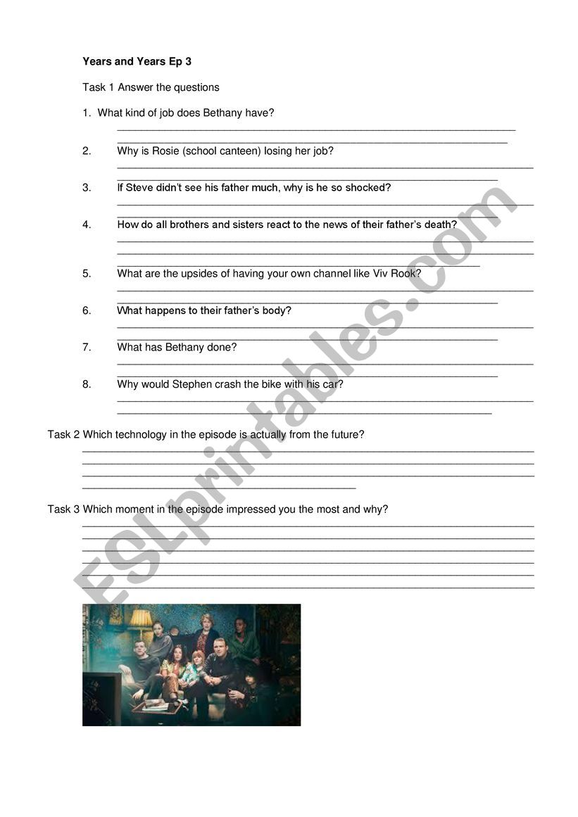 Years and Years episode 3 worksheet
