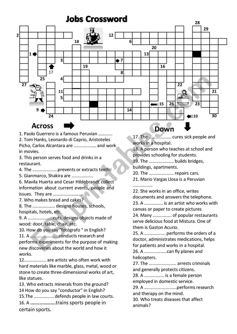 Jobs Crossword worksheet