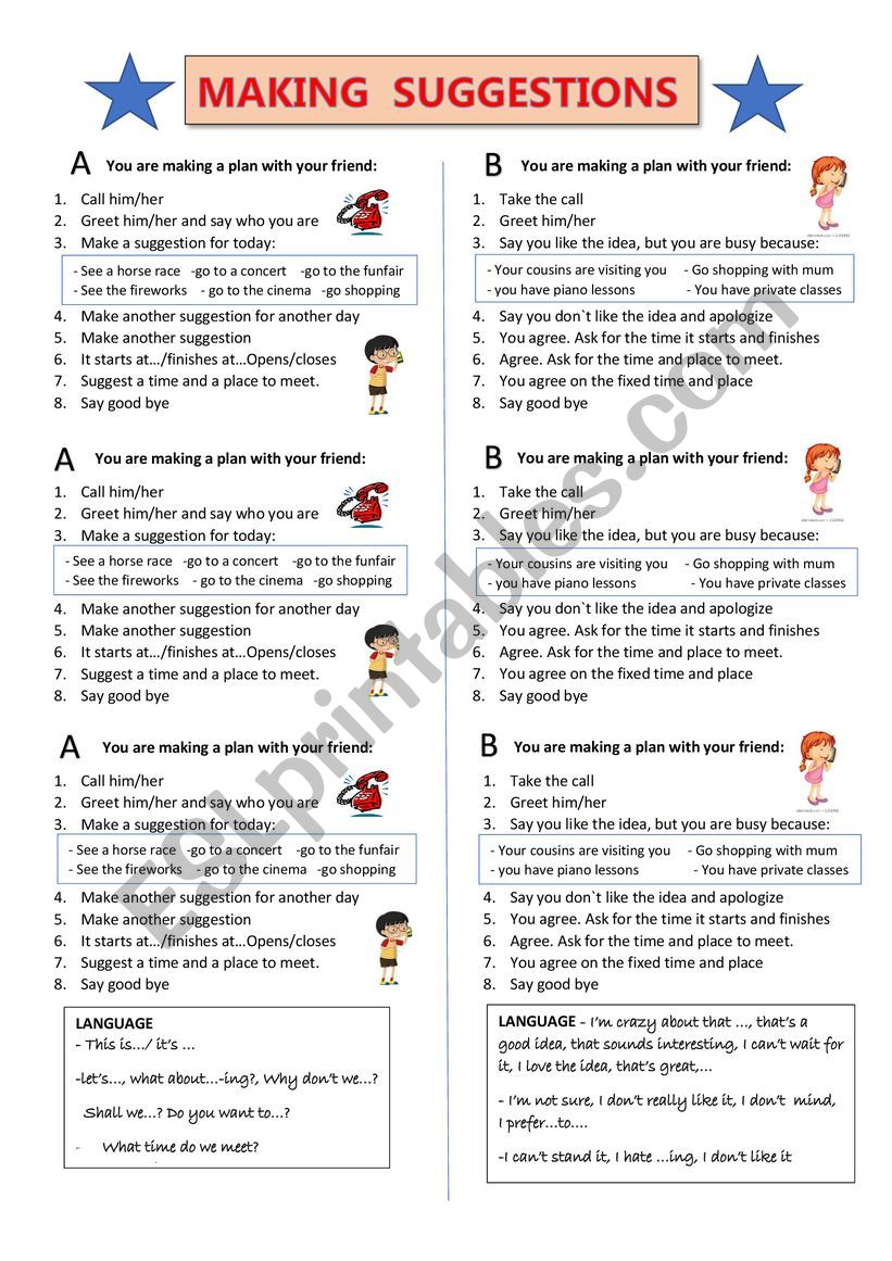 Making suggestions worksheet