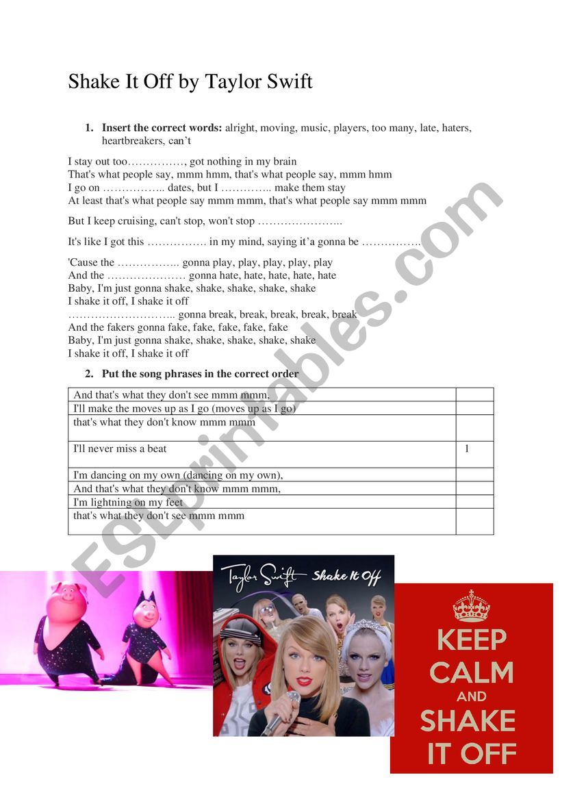 Taylor Swift Shake it Off listening exercise