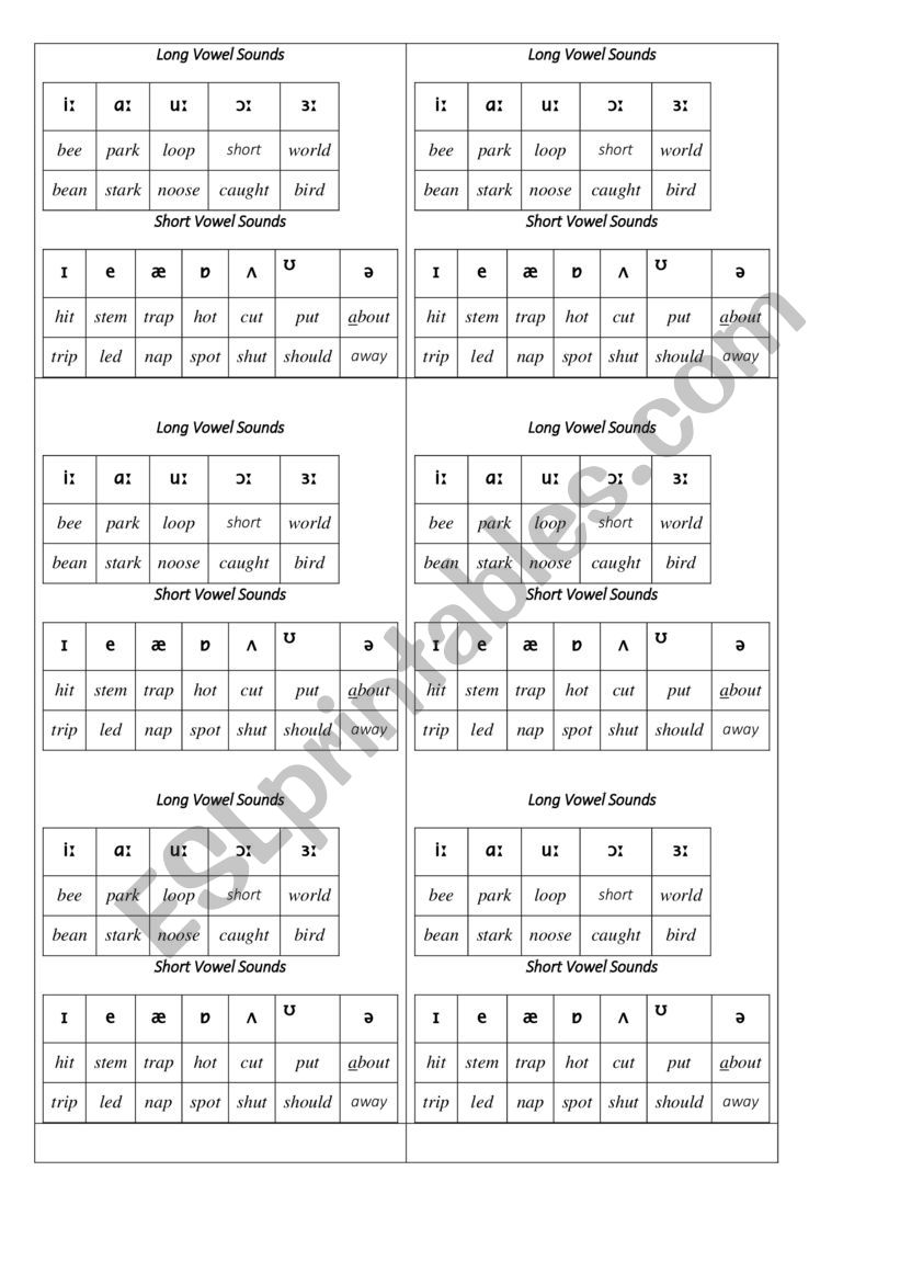 VOWEL  SOUNDS worksheet