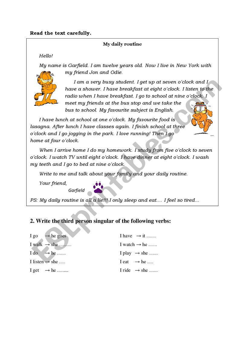 daily routine worksheet
