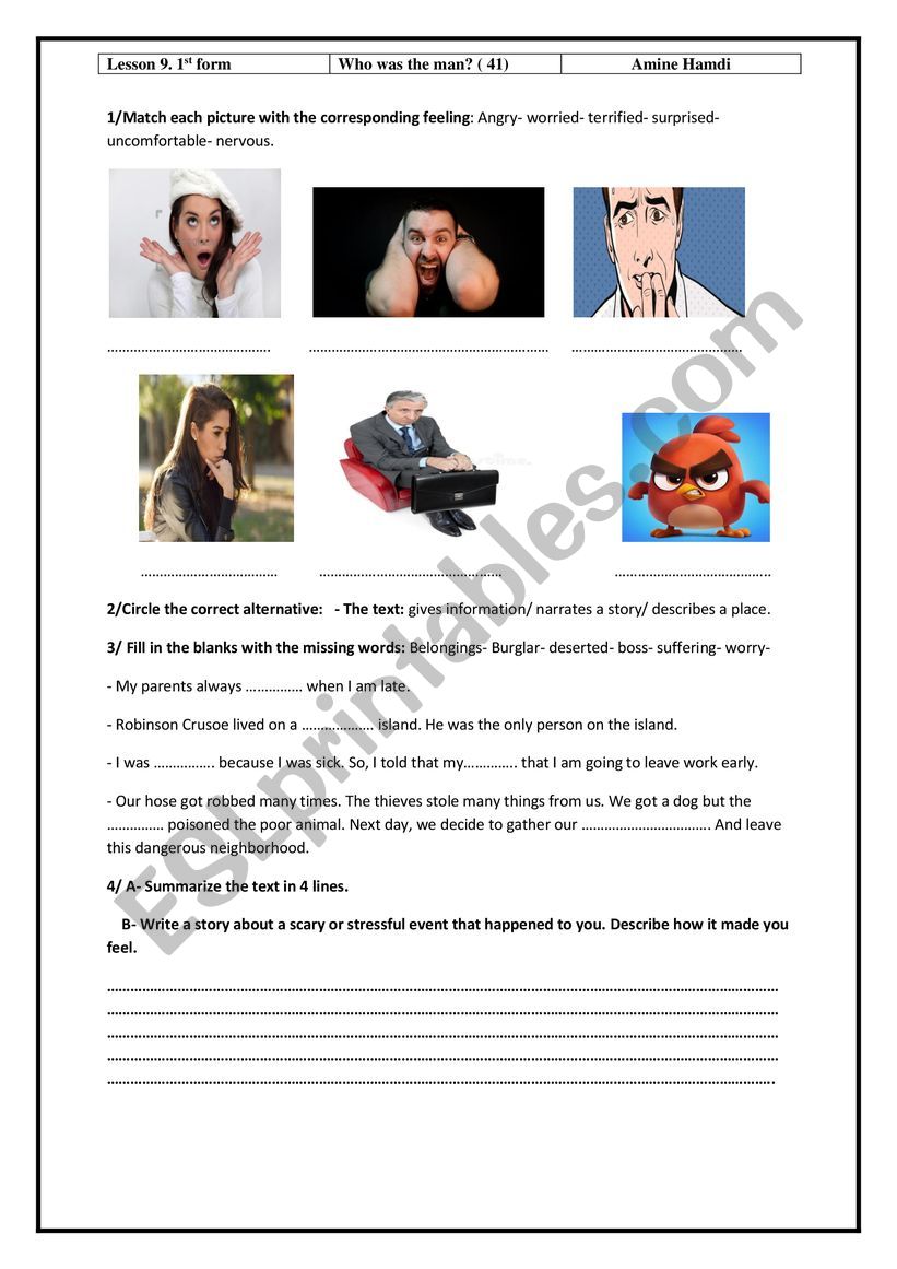 who was the man, worksheet