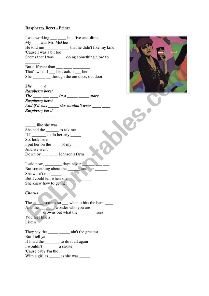 Raspberry Beret - Prince worksheet