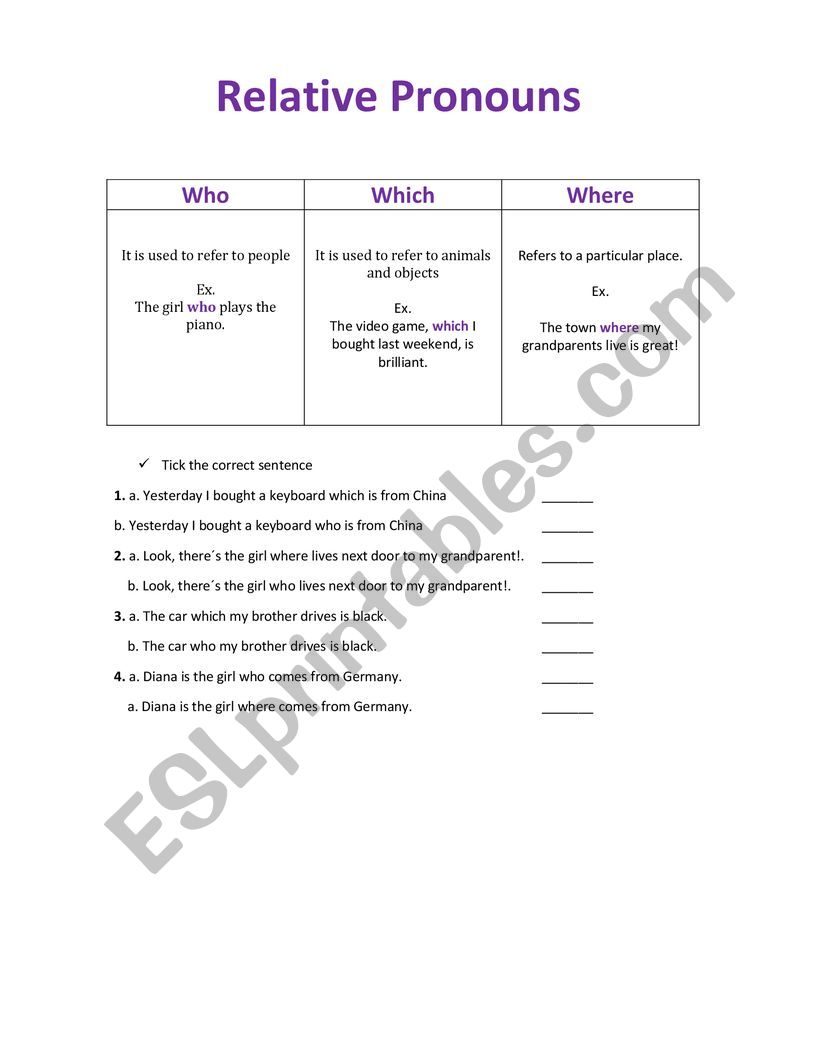 Relative Pronouns  worksheet