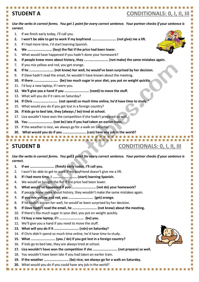 Conditionals - pair work worksheet