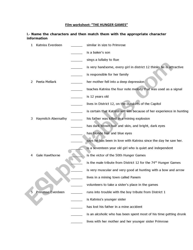 The Hunger Games worksheet