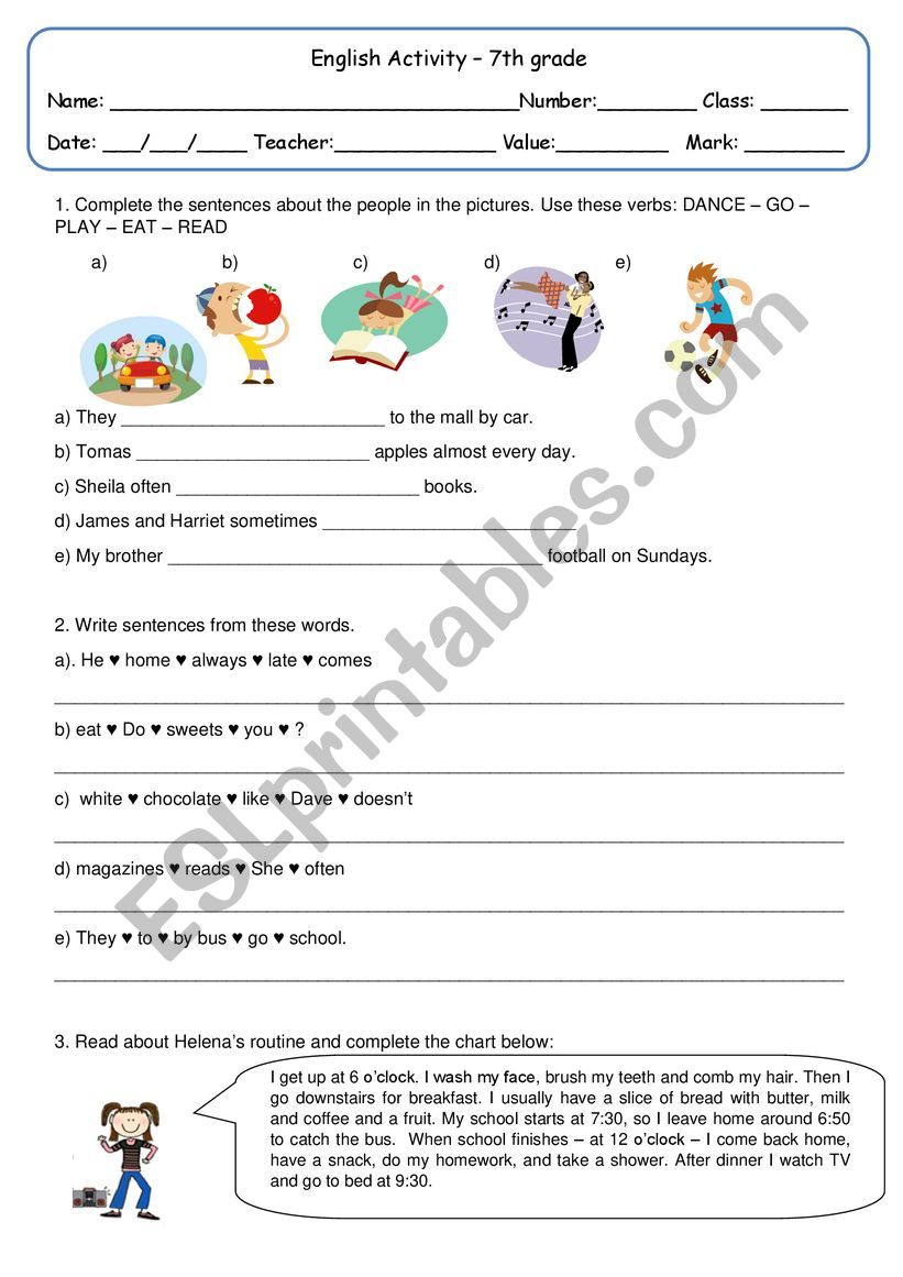 Simple Present Activity worksheet