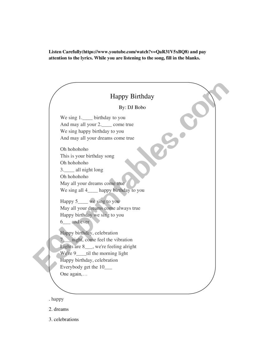 song of congratulation worksheet