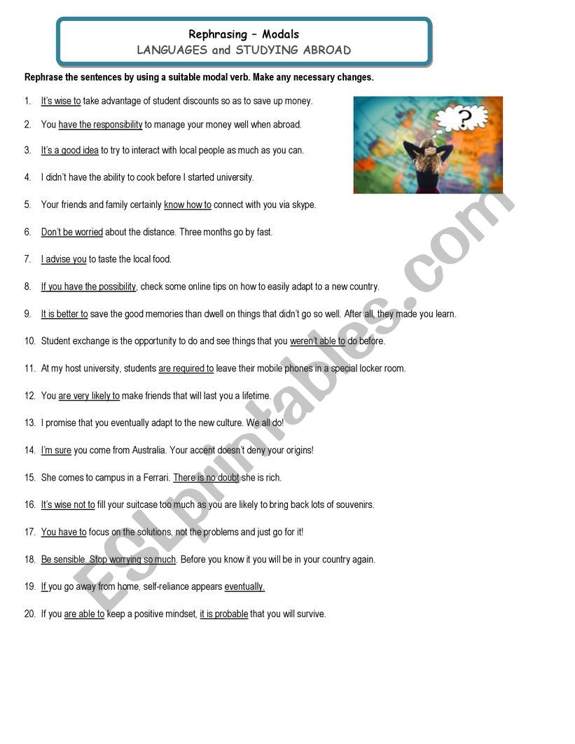 Rephrasing - Modal Verbs 3 worksheet