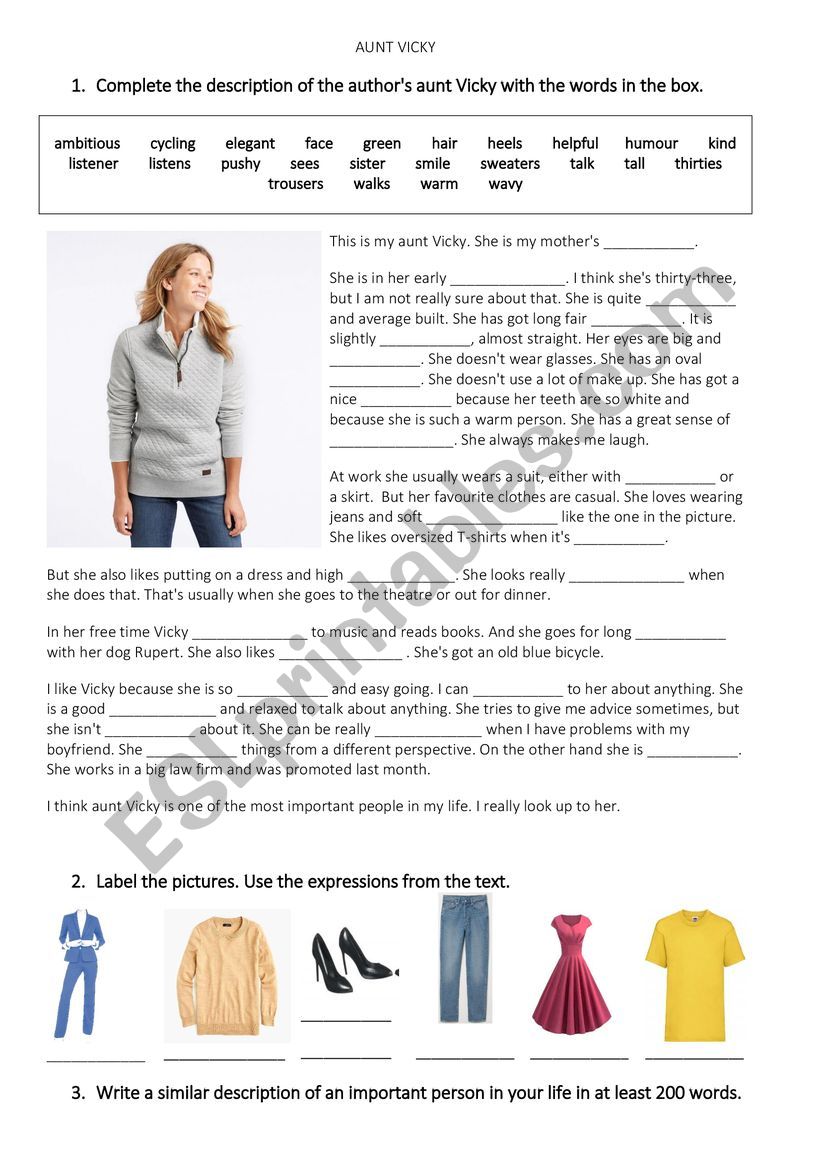 Aunt Vicky worksheet