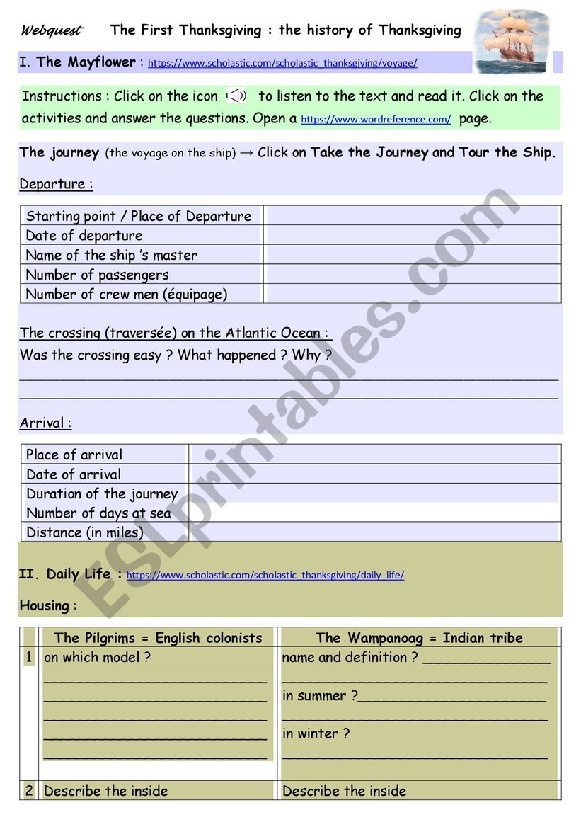 Webquest : History of Thanksgiving : the first Thanksgiving (with key!)