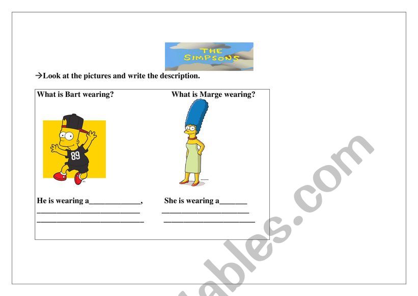 clothes-The Simpsons  worksheet