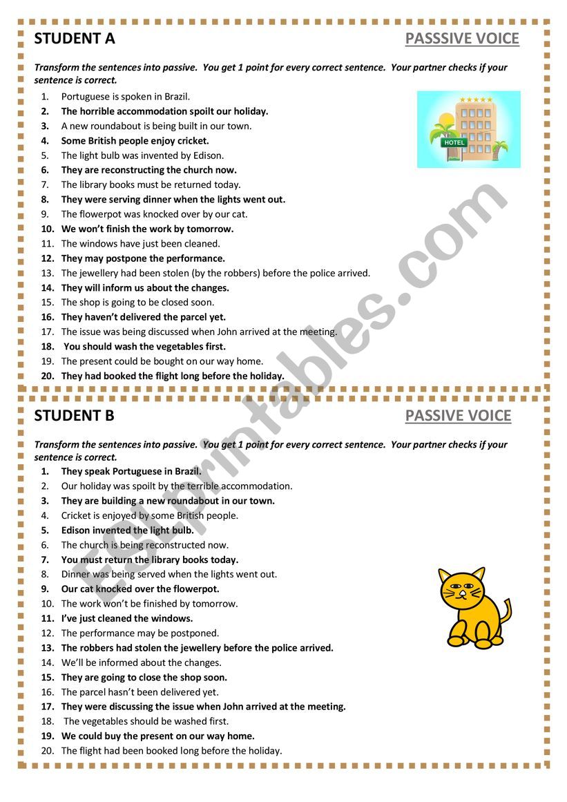 Passive Voice - pair work worksheet