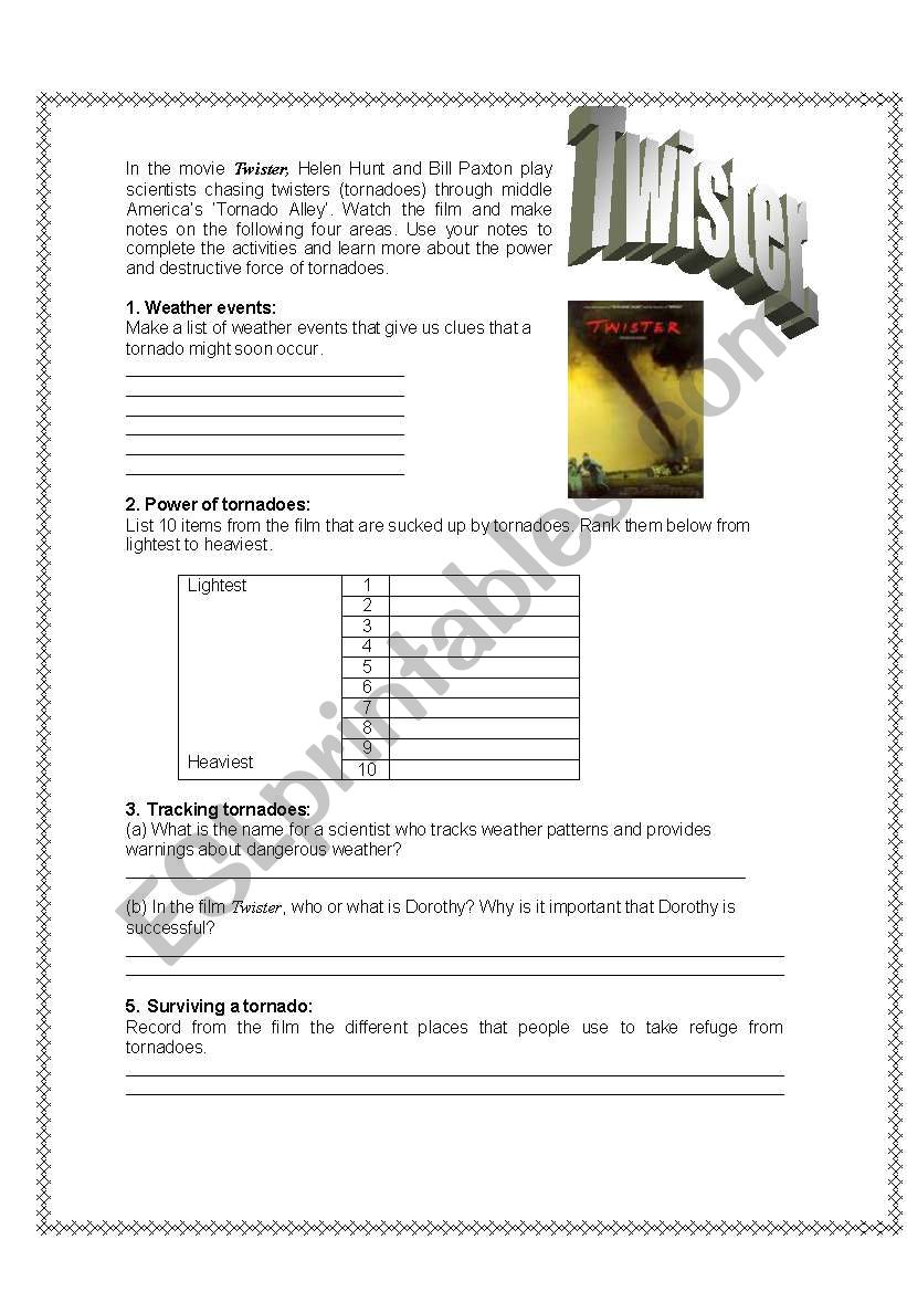 Twister worksheet