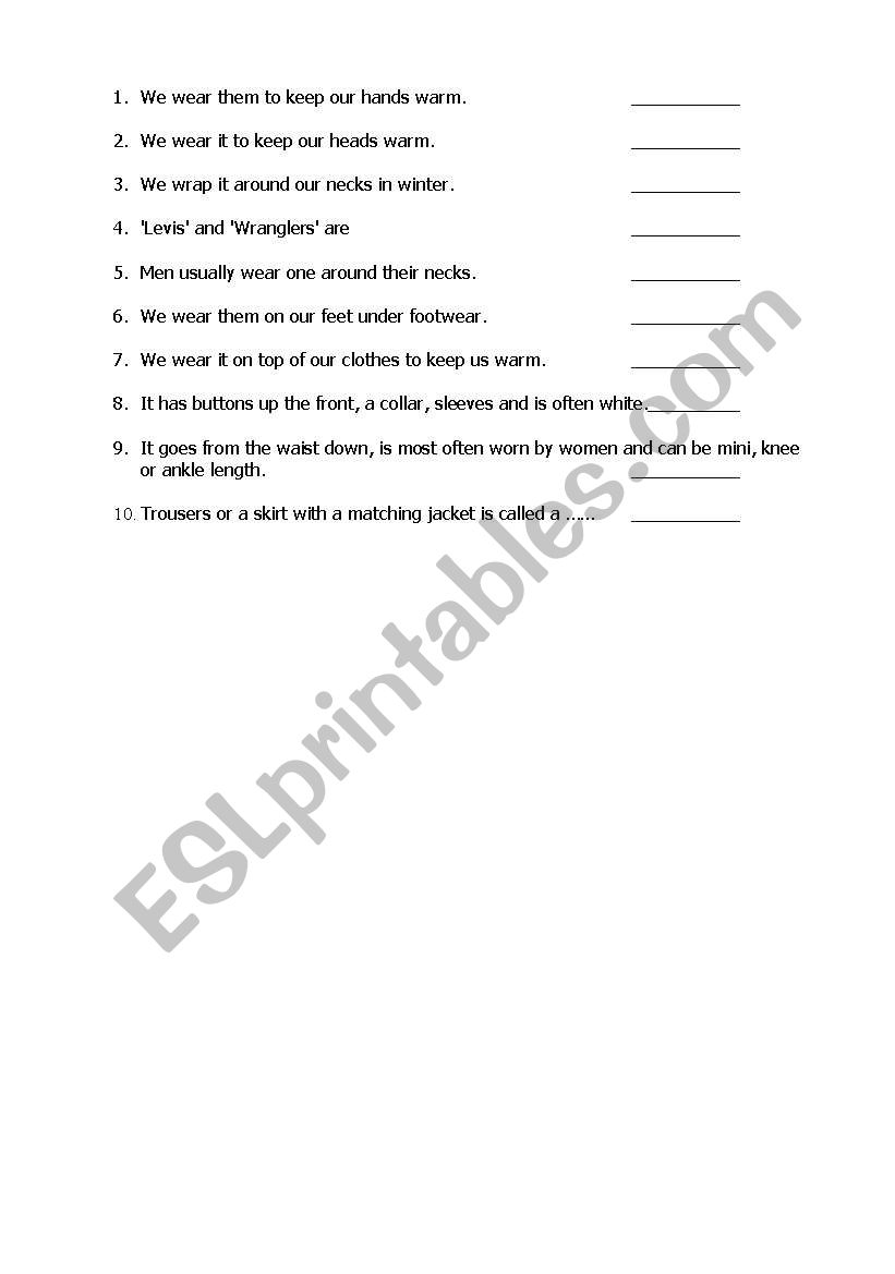 Clothes worksheet