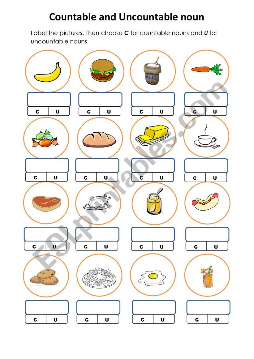 Food Countable And Uncountable Nouns Esl Worksheet By Iceman666