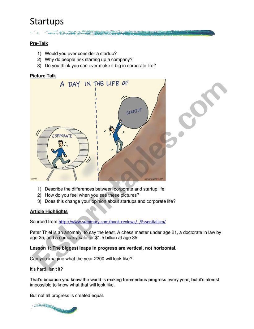 Startup activity worksheet