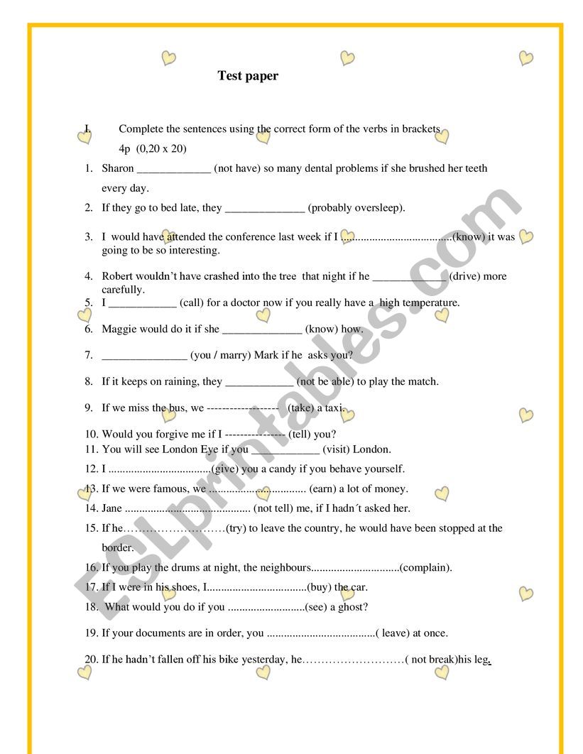 conditional test paper worksheet