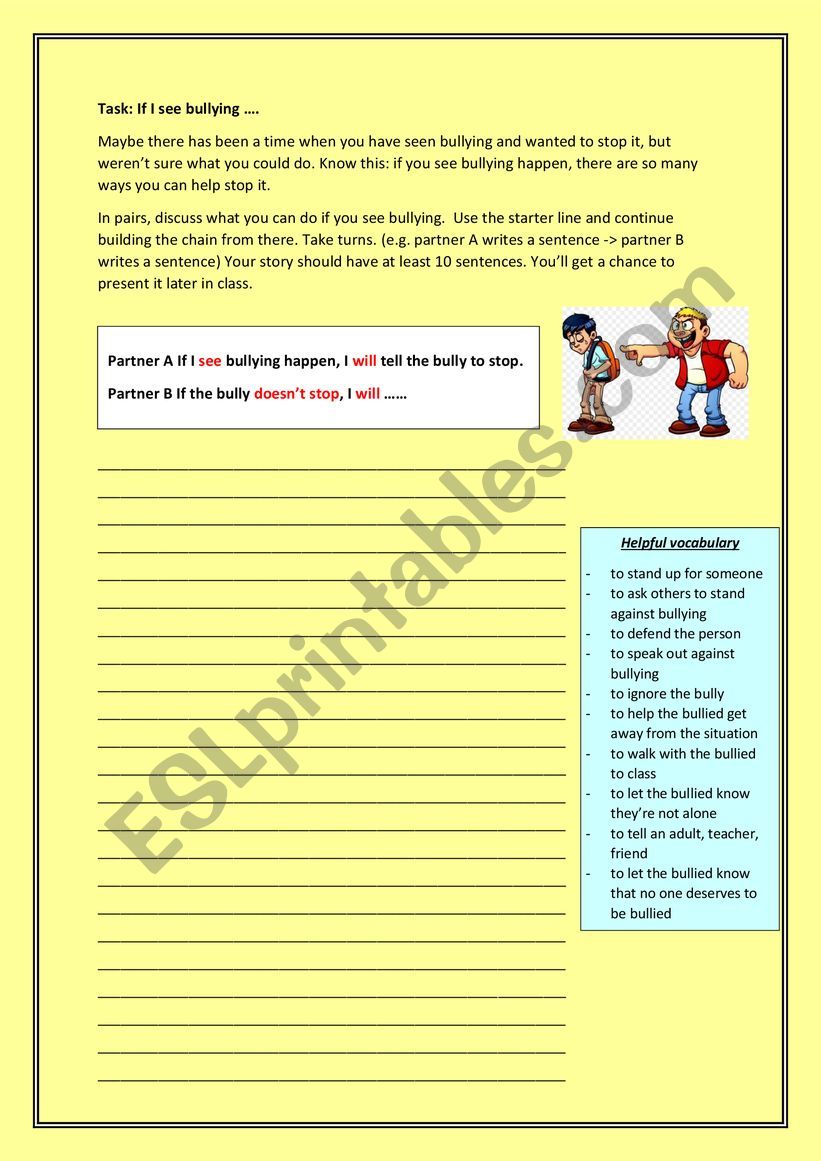 Bullying: Creating a chain story - a cooperative activity for a group of  2-3 students