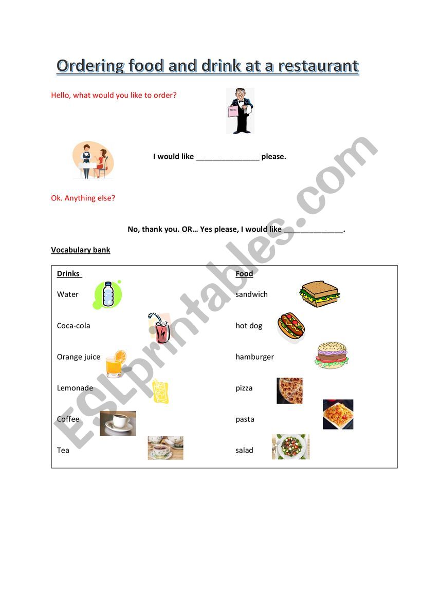 food and drink worksheet