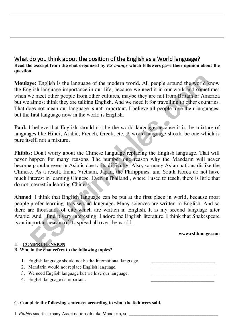 The World language worksheet