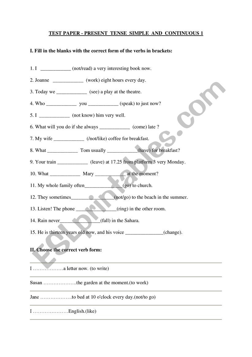 test paper worksheet