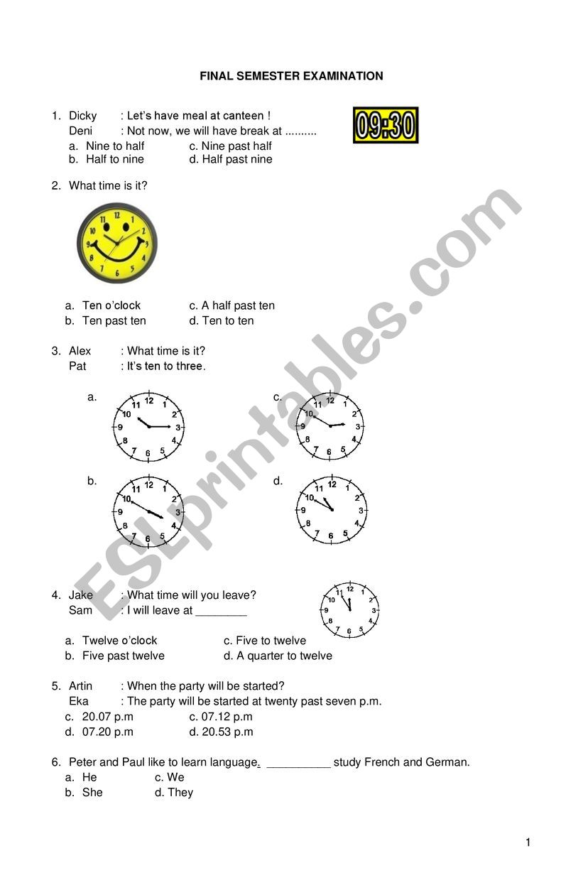 FINAL SEMESTER EXAMINATION FOR GRADE 5