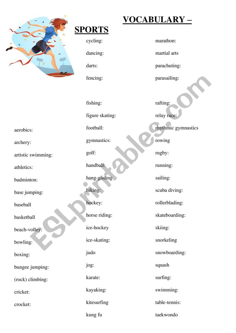 Sports - vocabulary worksheet