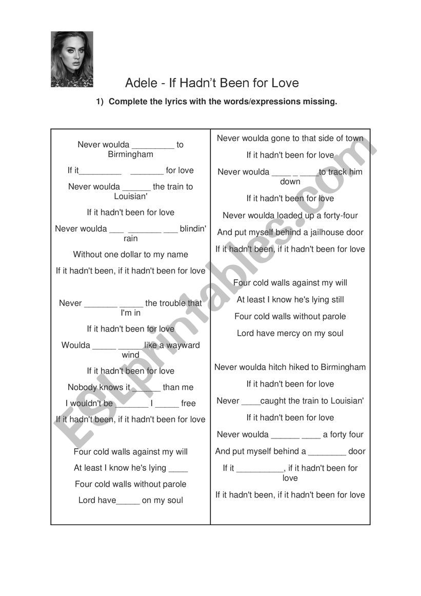 thrid conditional song adele worksheet