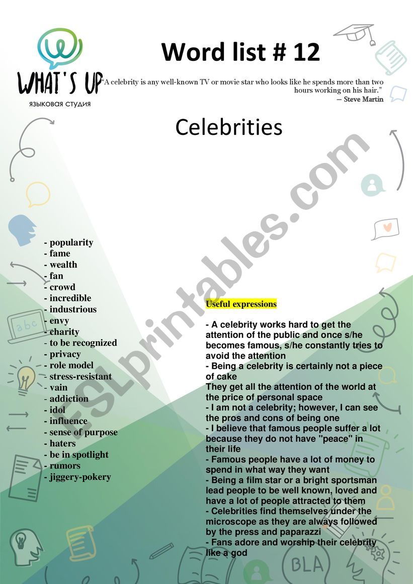 Celebrities Worksheet worksheet
