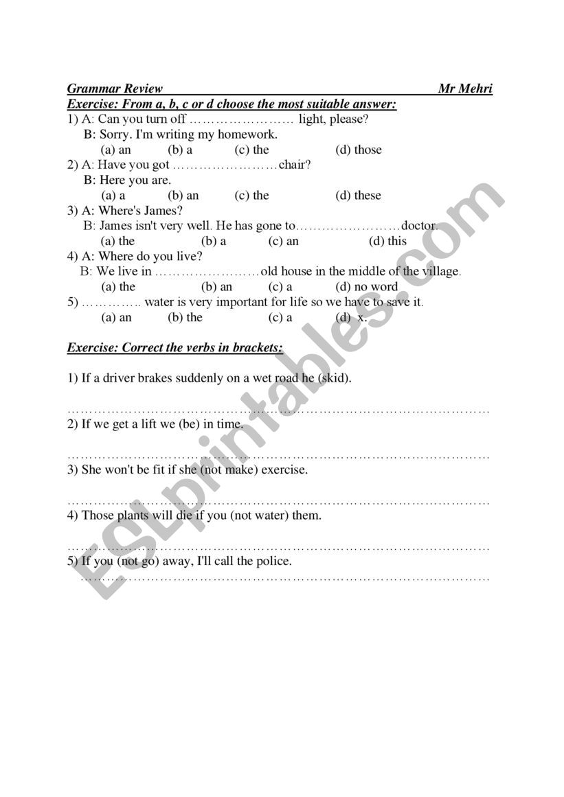Grammar review high school students 