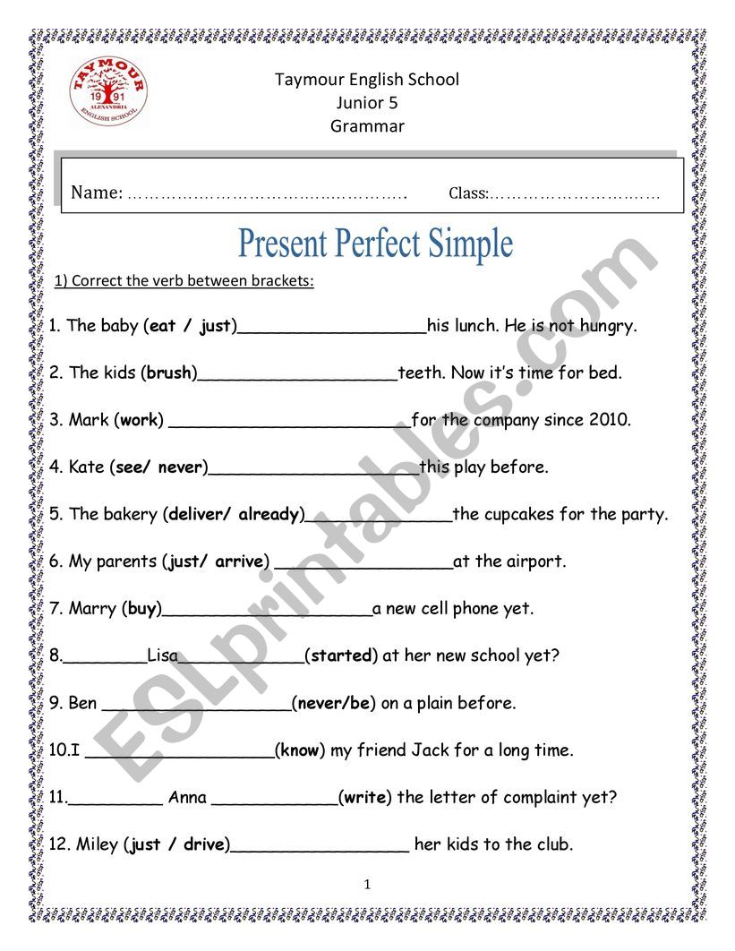 present perfect simple worksheet
