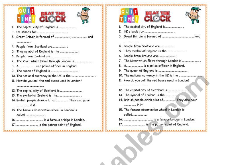 UK quiz worksheet