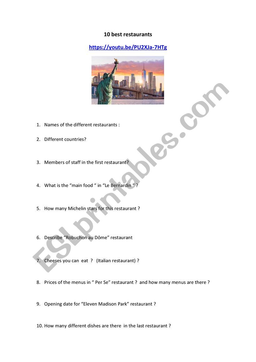 Restaurants in NY worksheet