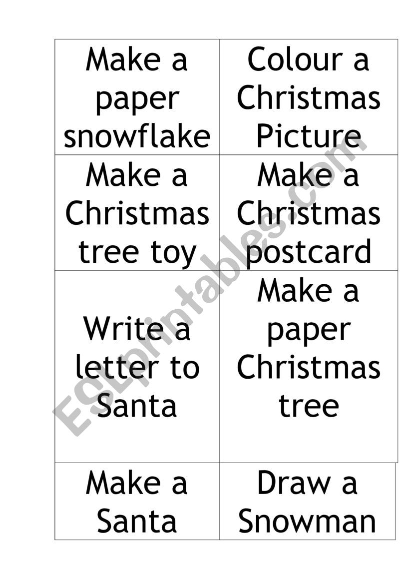 Advent Calendar Tasks Activities