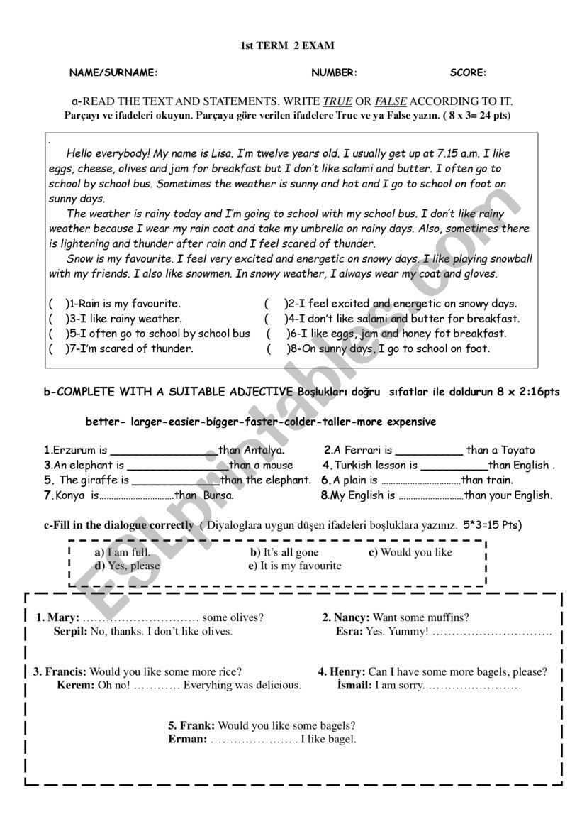 Exam worksheet