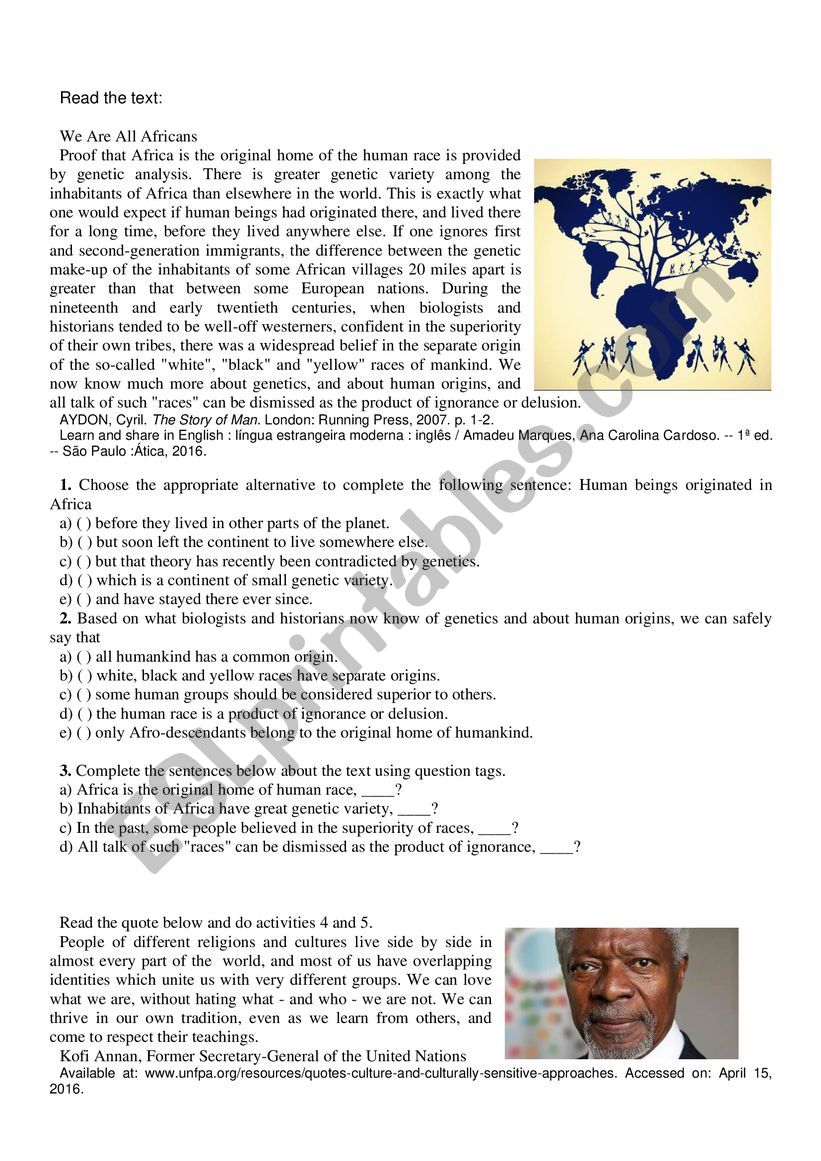 We are all africans worksheet