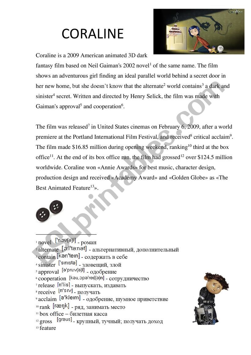 Coraline Lesson Plan (originally for russian students)
