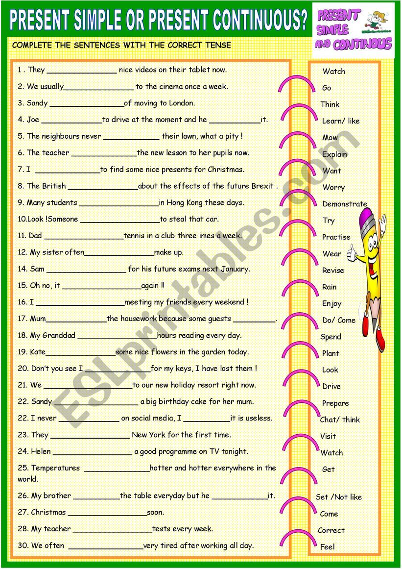 Present simple or present continuous with KEY