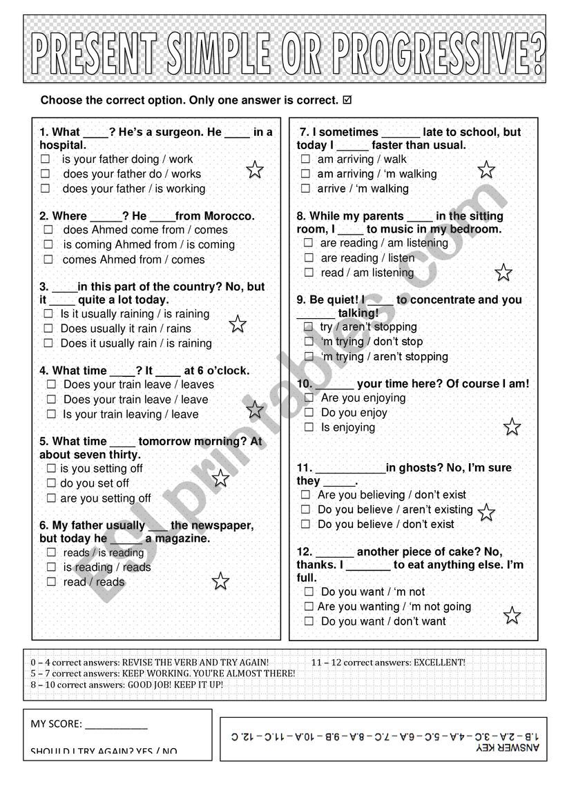 Present simple or progressive - multiple choice