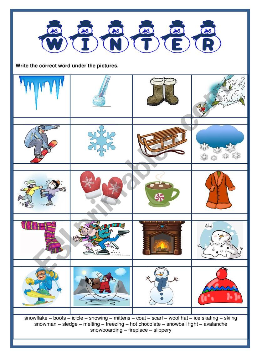 Pictionary - Winter worksheet